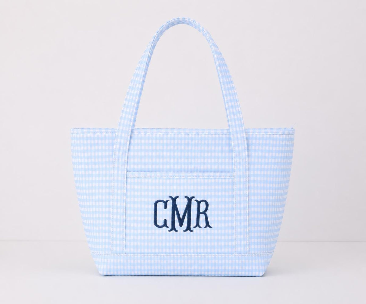 Personalized Gingham Tote Bag and Pouch Set, Embroidered Monogram Bag, Bridesmaid Gift