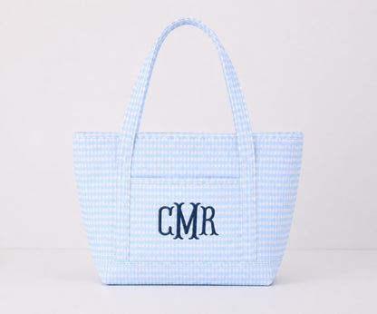 Personalized Gingham Tote Bag and Pouch Set, Embroidered Monogram Bag, Bridesmaid Gift