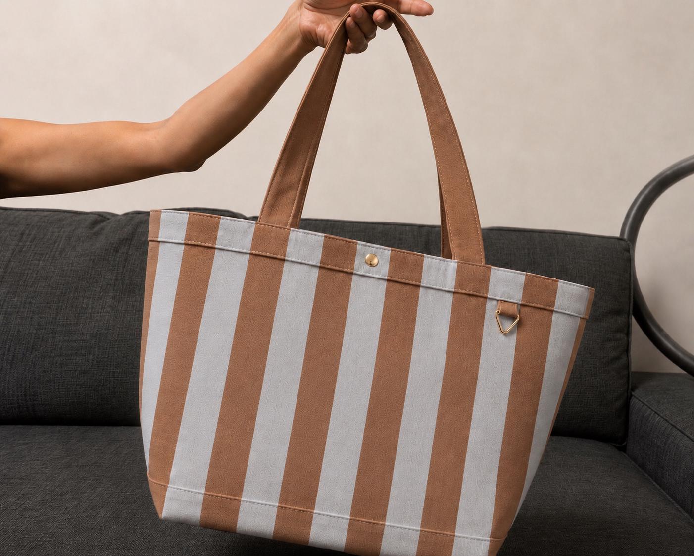 Large Personalized Initial Striped Canvas Tote Bag | Embroidered Monogram Beach Travel Carryall | Viral stripe canvas tote bag