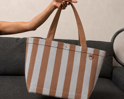 Large Personalized Initial Striped Canvas Tote Bag | Embroidered Monogram Beach Travel Carryall | Viral stripe canvas tote bag