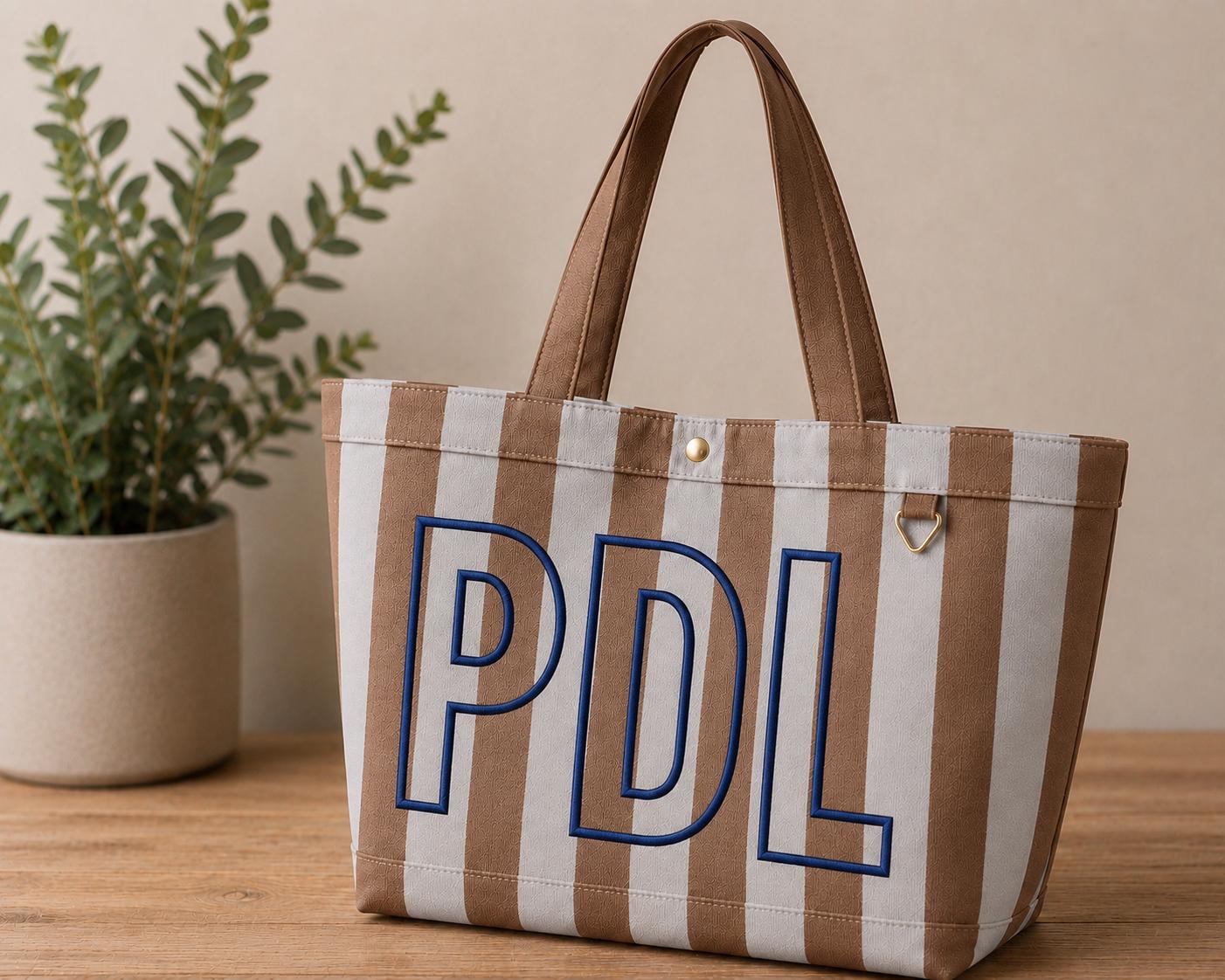 Large Personalized Initial Striped Canvas Tote Bag | Embroidered Monogram Beach Travel Carryall | Viral stripe canvas tote bag