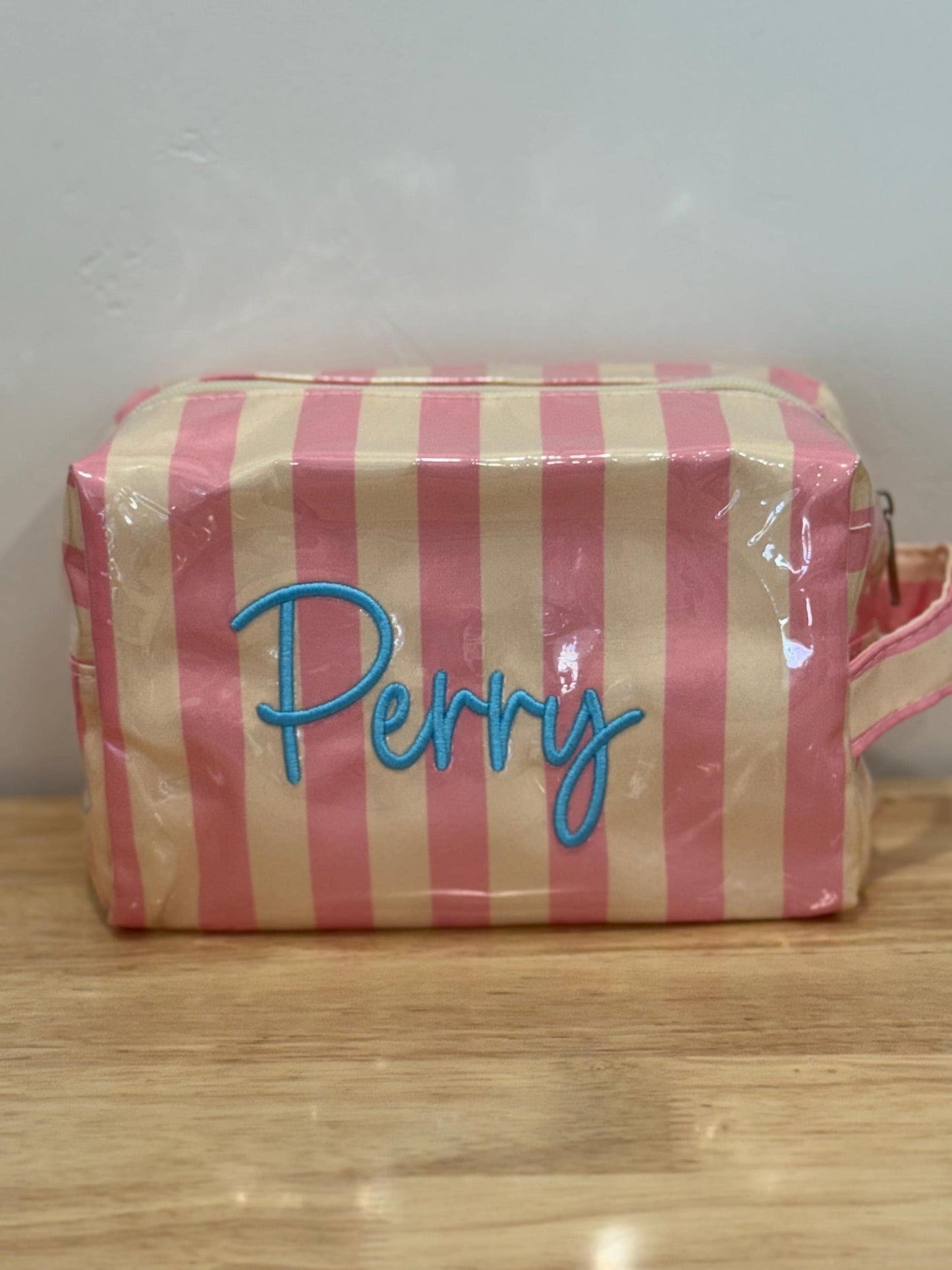 Personalized Striped Makeup Bag | Custom Embroidered Cosmetic Pouch | Travel Organizer
