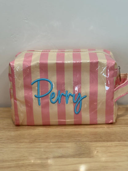 Personalized Striped Makeup Bag | Custom Embroidered Cosmetic Pouch | Travel Organizer