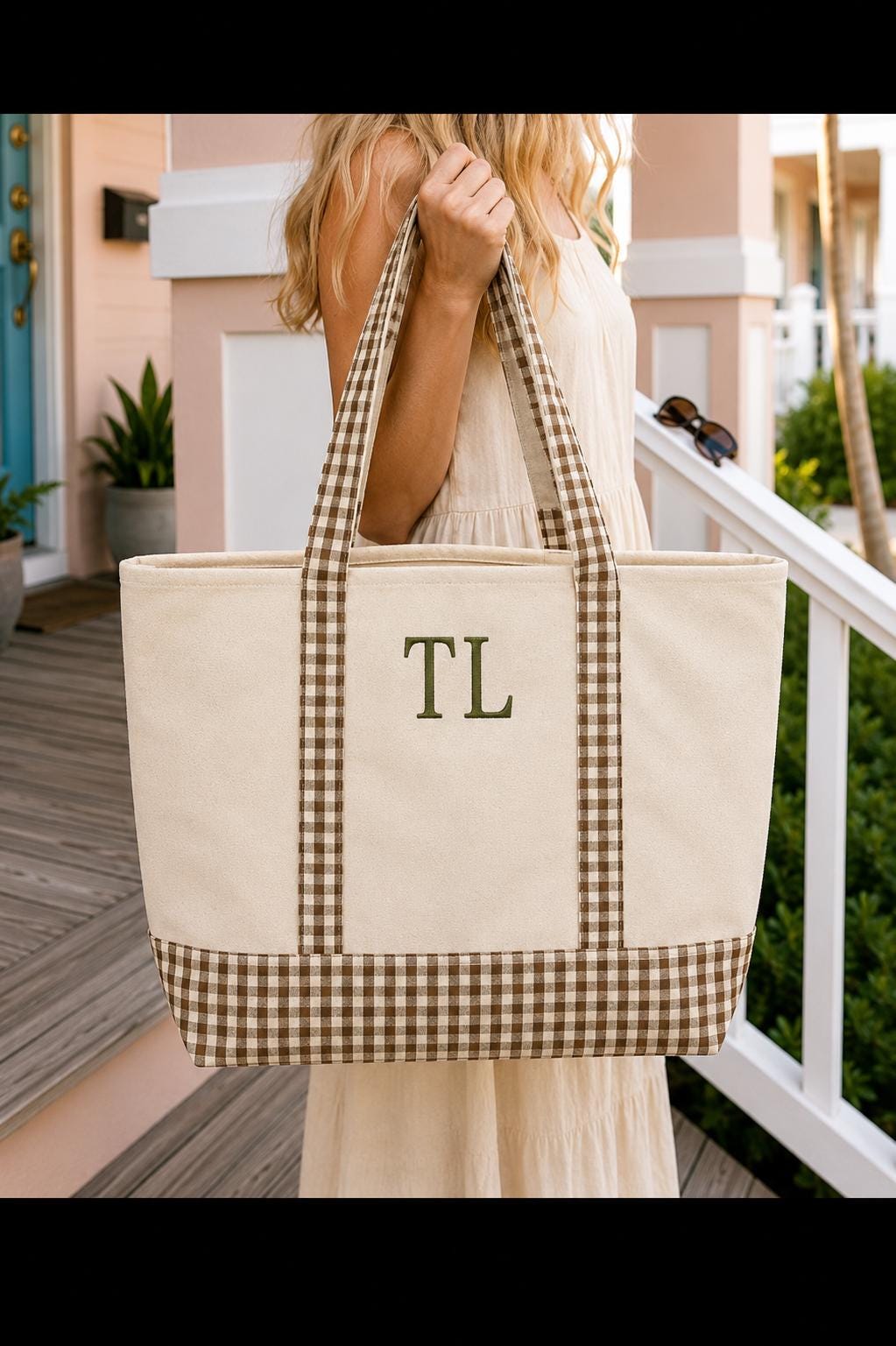 Oversized Canvas Tote Bag | Custom Varsity Letter Monogram Beach Bag