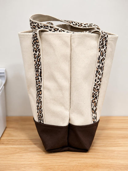 Personalized Canvas Tote Bag | Monogrammed Everyday Carryall | Leopard Strap Detail