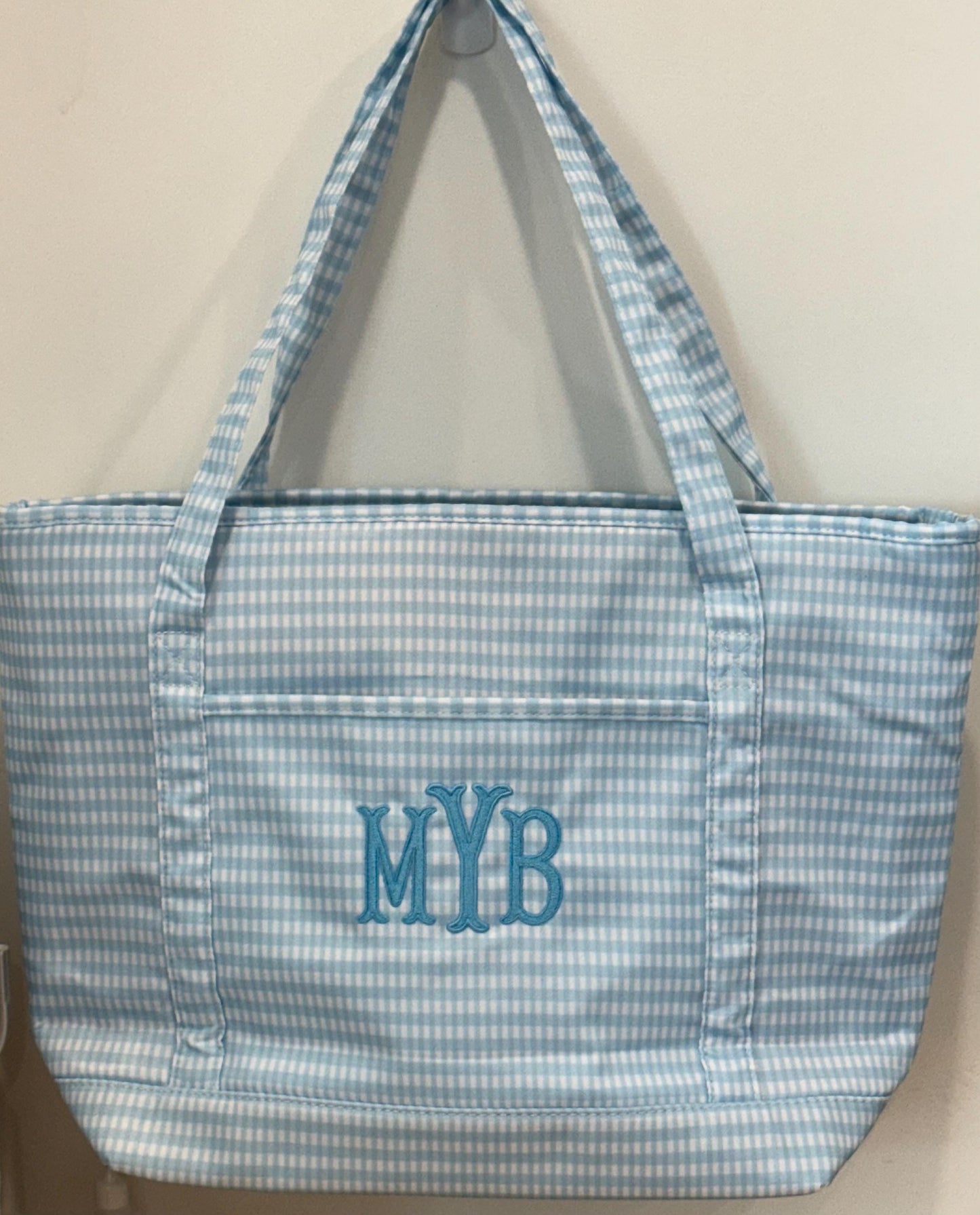 Personalized Gingham Tote Bag and Pouch Set, Embroidered Monogram Bag, Bridesmaid Gift