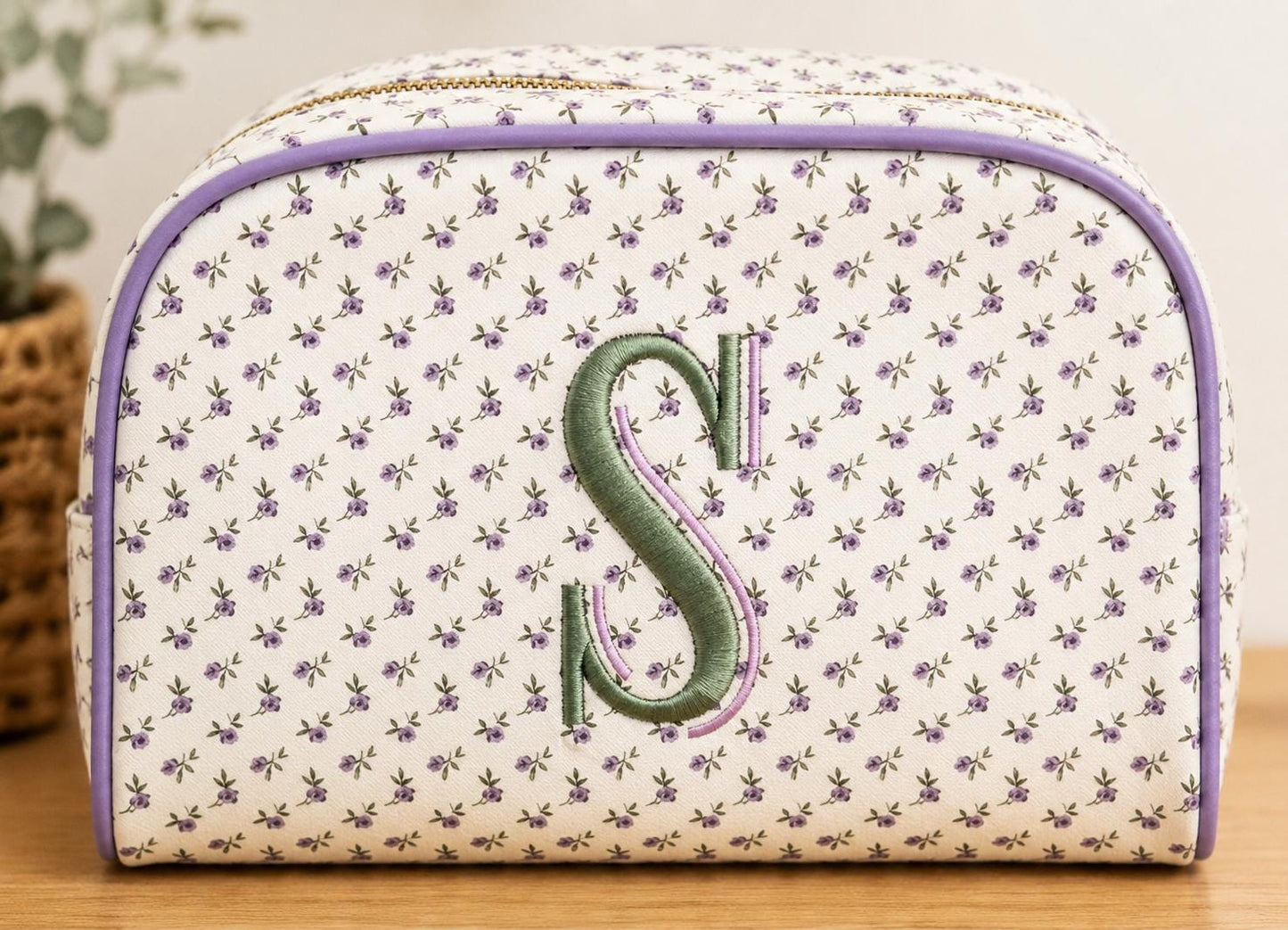 Personalized Pink Floral Makeup Bag | Custom Embroidered Cosmetic Pouch, Bridesmaid Gift