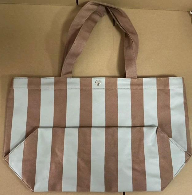 Large Personalized Initial Striped Canvas Tote Bag | Embroidered Monogram Beach Travel Carryall | Viral stripe canvas tote bag